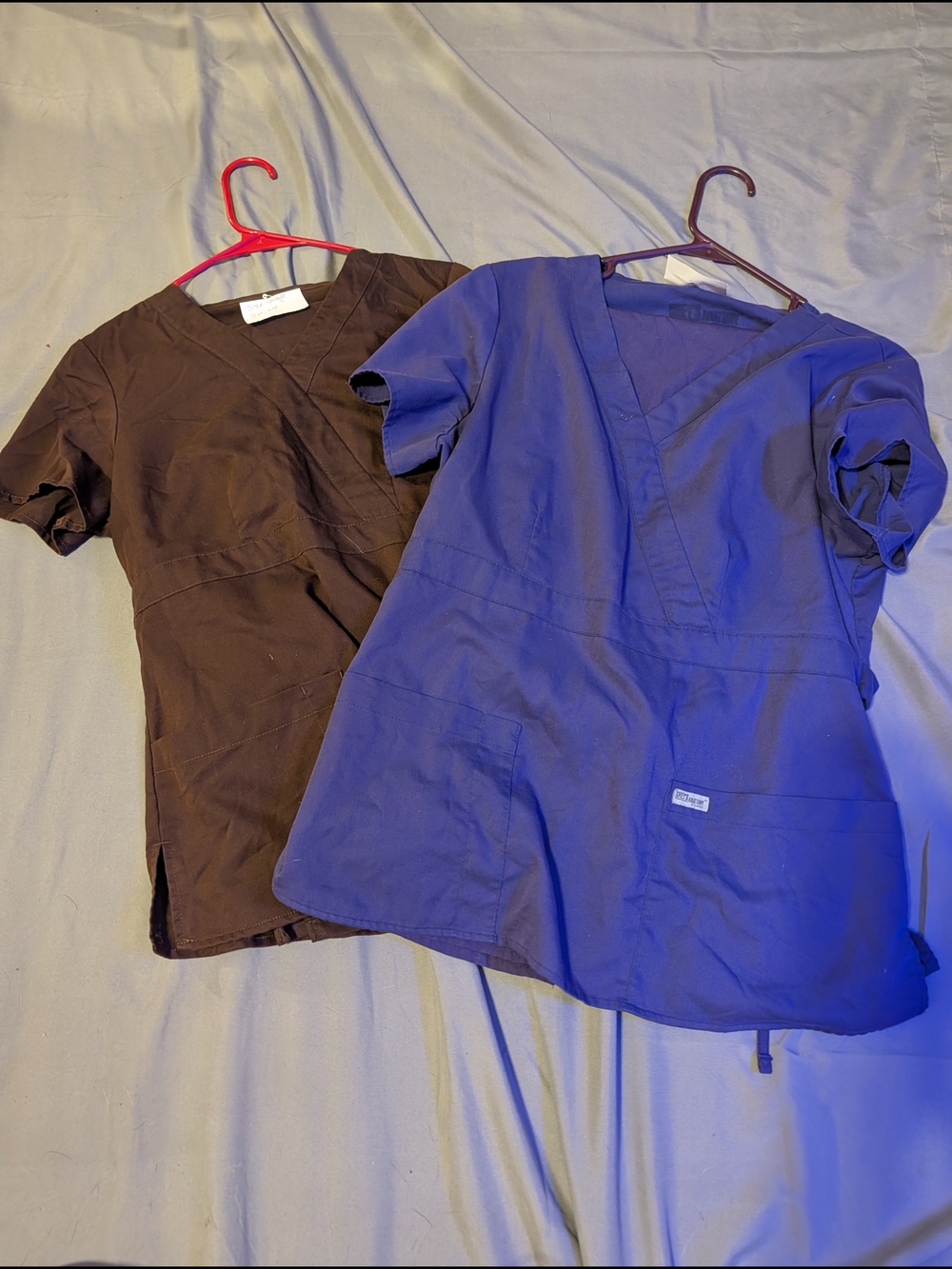 Women's V-Neck Scrub Top And Bottoms- Blue and Brown
